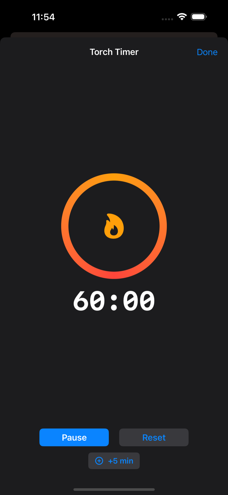 Torch timer counting down with a circular progress ring
